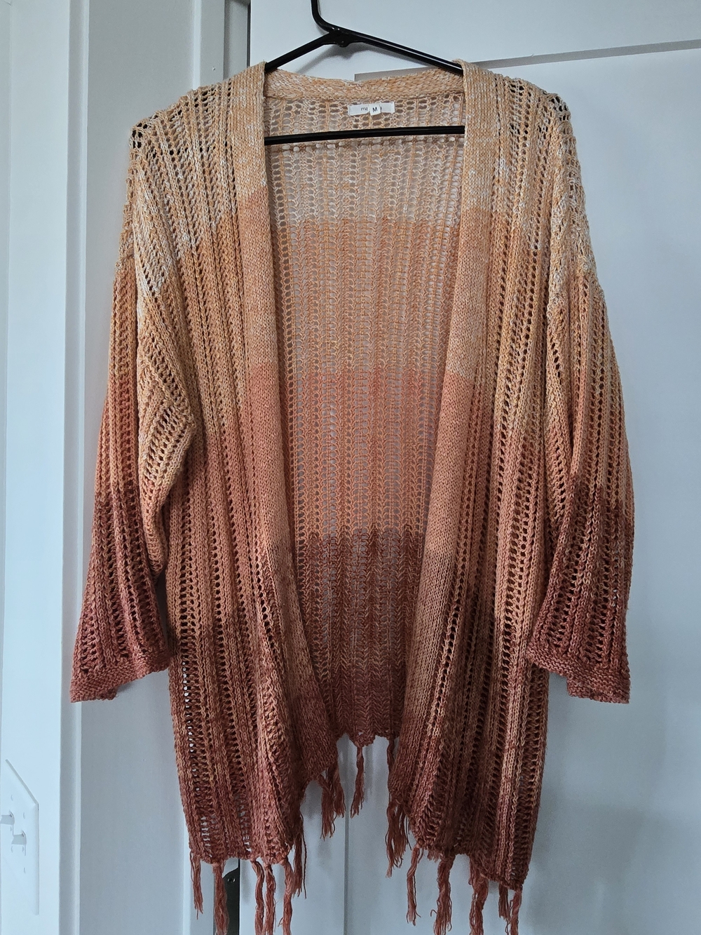 Maurices Ombre Open-Knit Fringe Cardigan - Peach to Copper